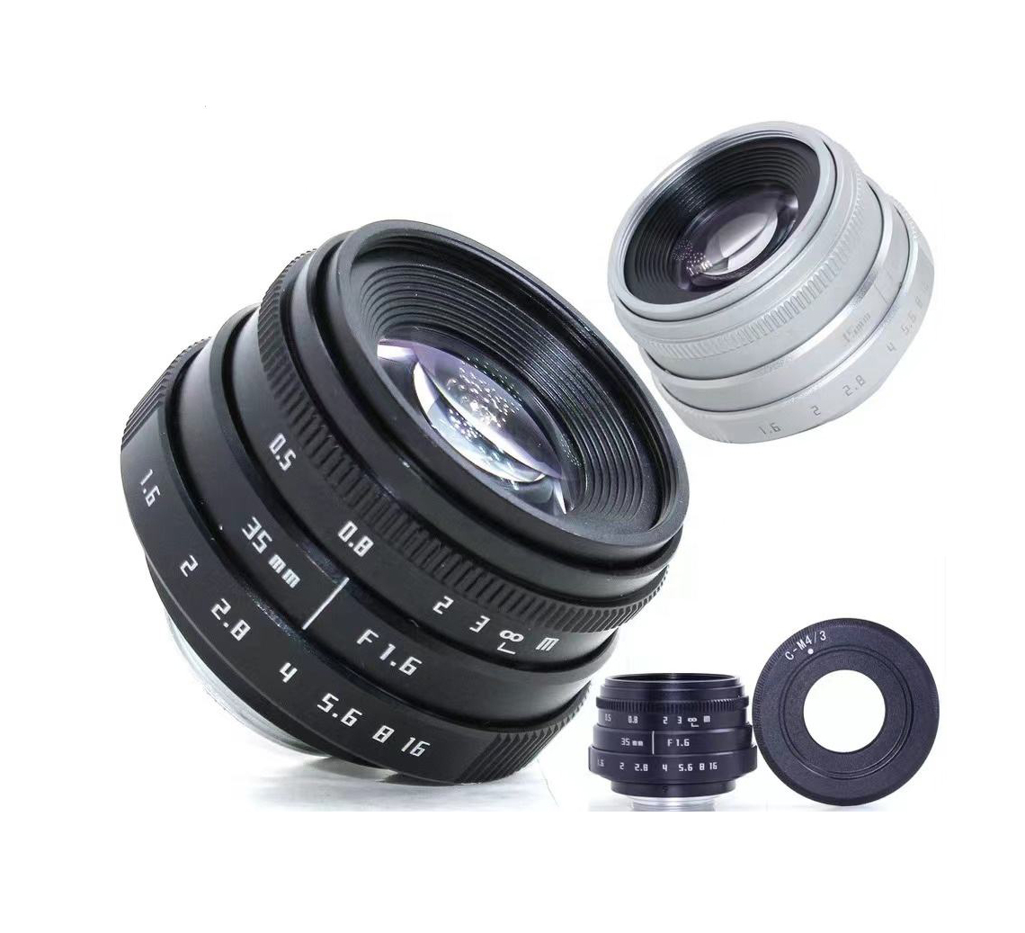 Silver/Black 35mm F1.6 C Mount CCTV Lens for M4/3 MFT CCTV & Adapter Camera Lens