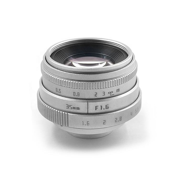 Silver/Black 35mm F1.6 C Mount CCTV Lens for M4/3 MFT CCTV & Adapter Camera Lens