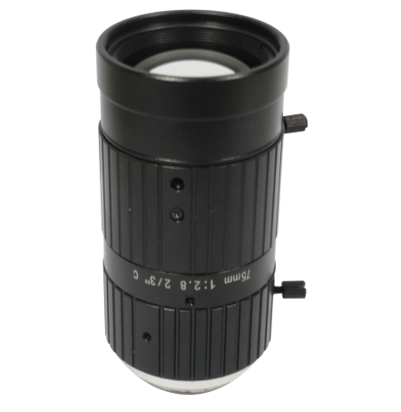 C-Mount FA Lens for Machine Vision with 75mm focal length 6MP F2.8 iris 2/3" inch format