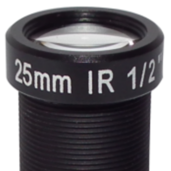 CCTV camera lens with M12 mount 5MP resolution 25mm focal length and 1/2" format