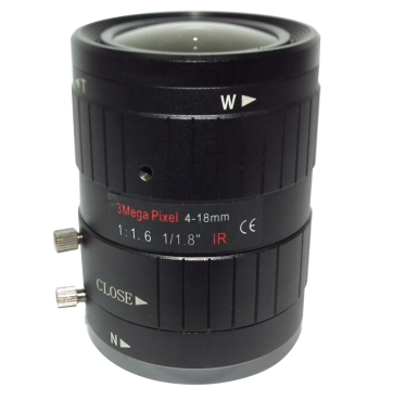 CS-Mount 1/1.8" 4-18mm Varifocal Zoom 3MP F1.6 and Manual Iris IR Correction Lens