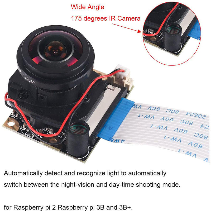 5Mp Raspberry Pi B 4/3/2 Ov5647 Csi Interface 175 Degree Wide Angle Fisheye Lens Night Vision Camera